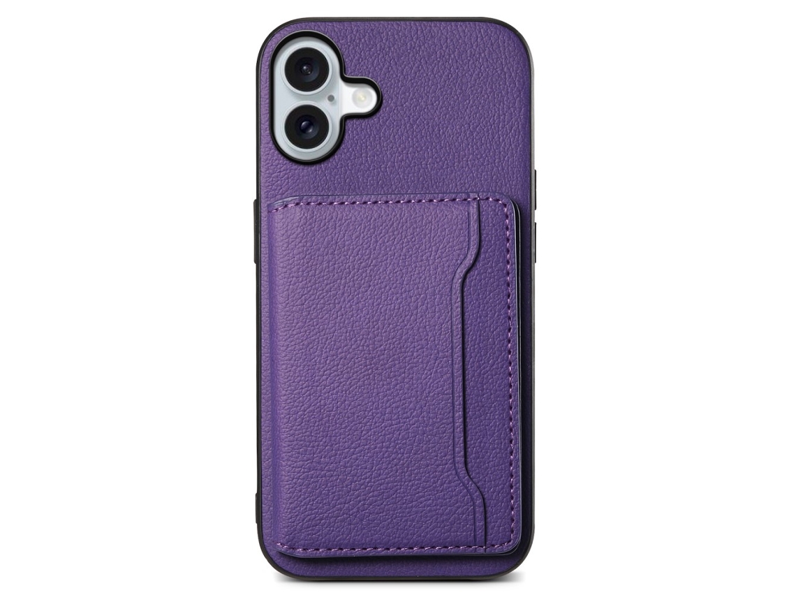 Casa Em Tpu Pele Pu Com Suporte E Porta Cartões Para Apple Iphone 16 Plus - Roxo