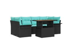 Maison Exclusive - Conjunto De Sofá De Jardim Com Almofada 7 Pcs Preto E Azul