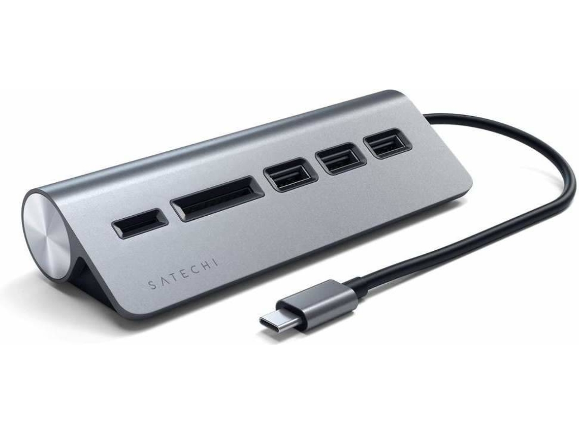 Hub SATECHI USB-C e Leitor de cartões (Cinzento Escuro)