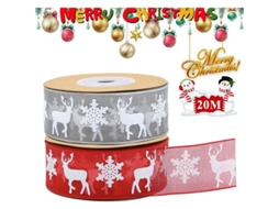 Fita Organza De Natal, 2 Rolos Com Elmo E Floco De Neve, 20m/22 Jardas, Vermelha E Cinza, Decorativa Para Presentes