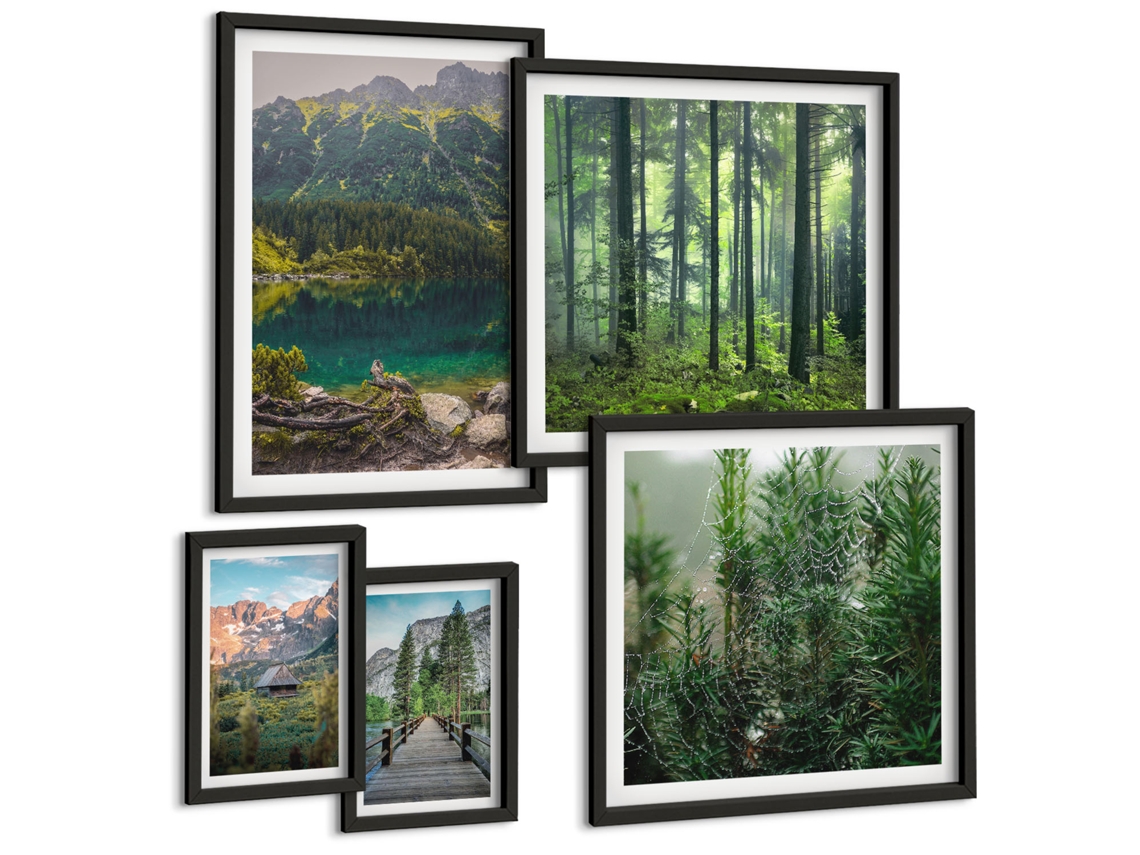 Conjunto De Pinturas Ilustrações Retrô De Cidades Do Mundo Moldura Preta Quadros Para O Escritório Espelharte (conjunto De 5 Imagens)