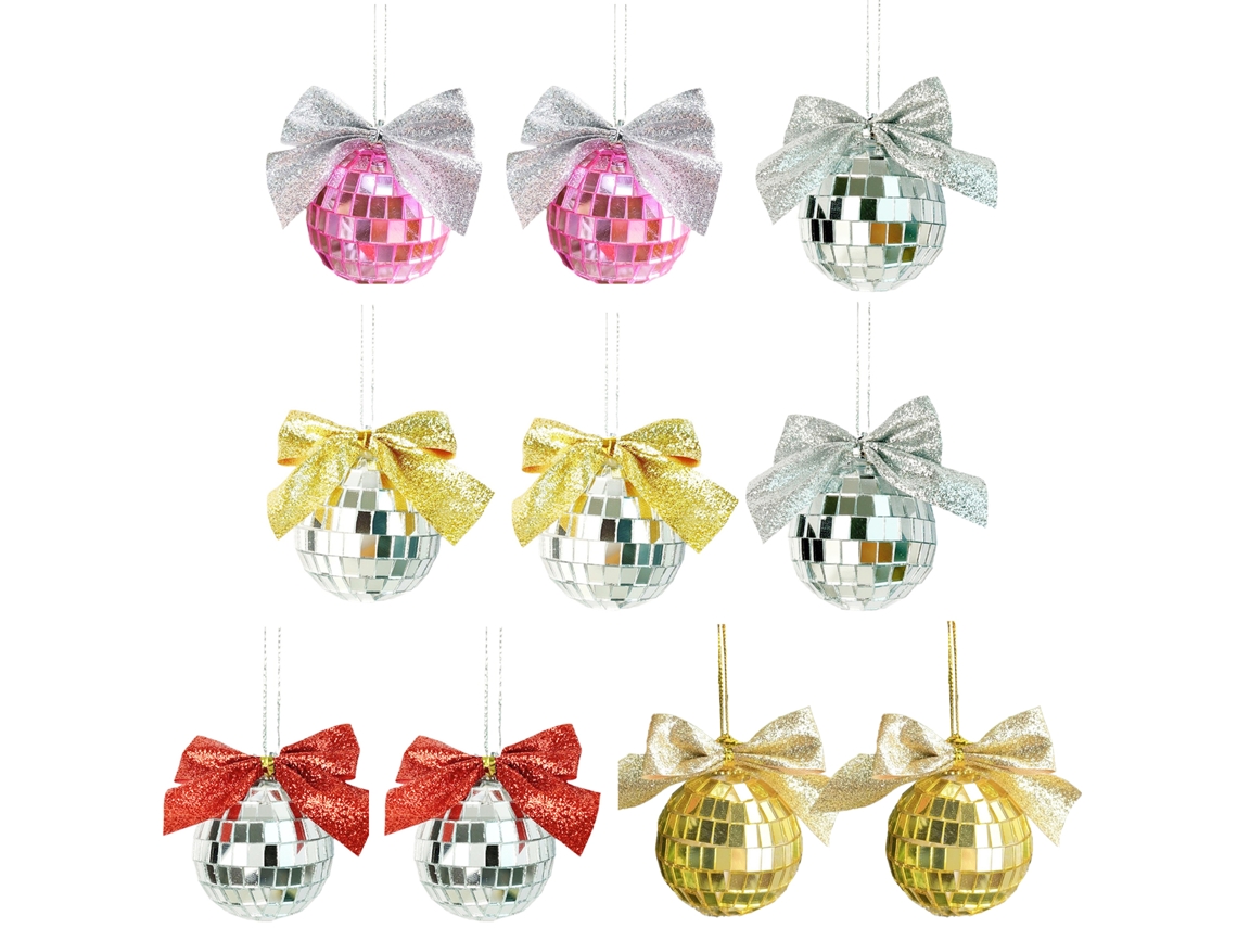 Enfeites De Natal (refletivos Como Espelho, Decorados Com Laço) Eoocoo