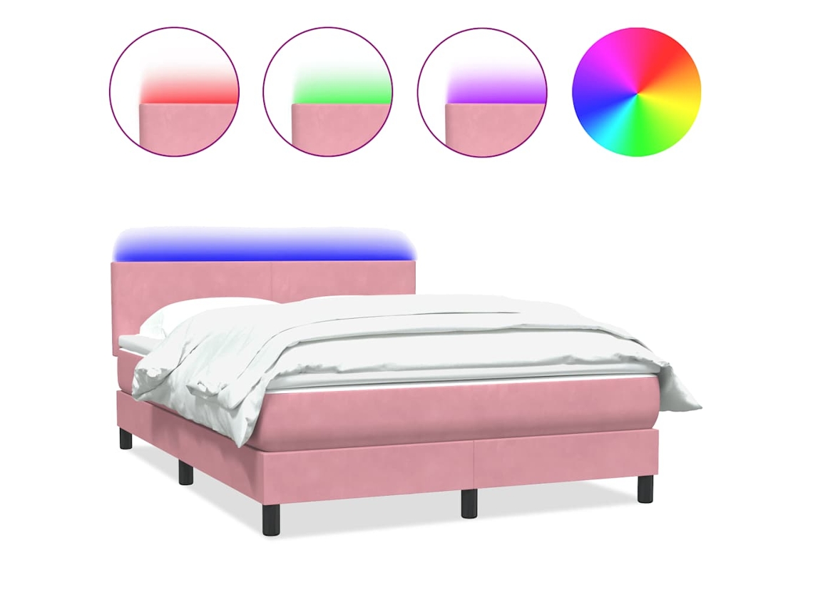 Cama Box Spring com Colchão e Led Rosa Veludo MAISON EXCLUSIVE (140x220 cm)
