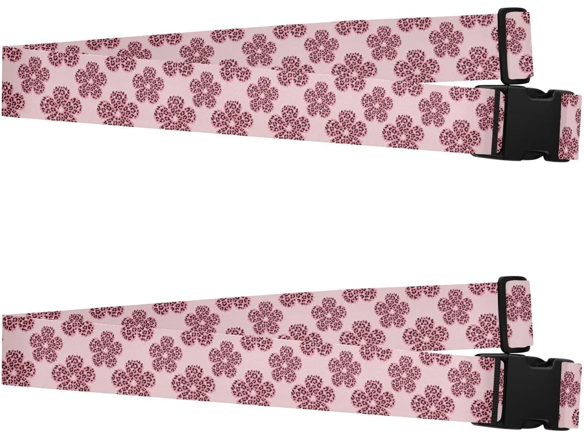 Conjunto De 2 Alças Bagagem Rosa Com Estampa Leopardo E Flor Cerejeira Para Uma Mala Viagem Criativa