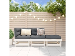 Vidaxl 3 Pcs Conjunto Lounge De Jardim Madeira De Pinho Maciça Branco