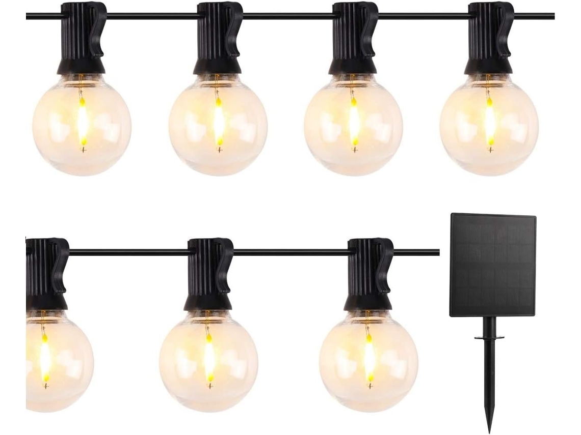 Luzes de corda externas movidas a energia solar, 7,6 metros, 25 leds G40, usb AQUAFORGE