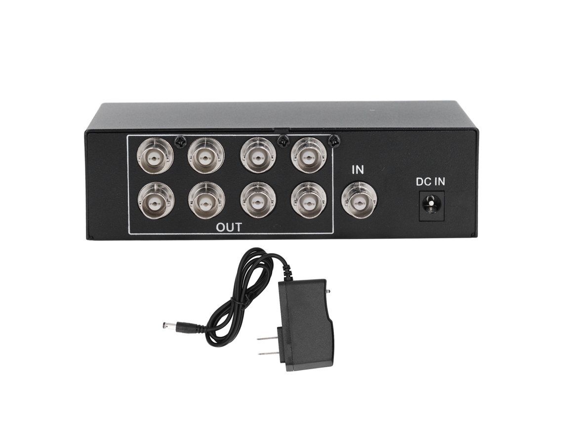 Divisor de Vídeo Bnc de 8 Puertos, 1 Entrada, 8 Salidas, 1080p, Distribuidor de Señal Coaxial, Plug And Play, Enchufe Estadounidense.