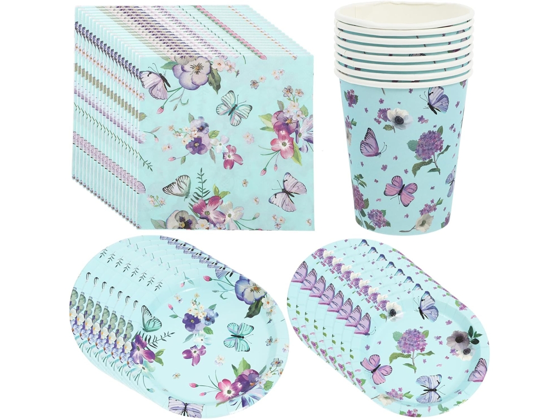 Kit para Festa Temática, 44 Peças: Pratos de Papel (7 e 9 polegadas), Copos e Lenços Decorativos