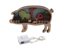 Ornamento de Animal em Madeira com Gravura Múltiplas Camadas e Luz Bateria Incluída para Decoração de Parede