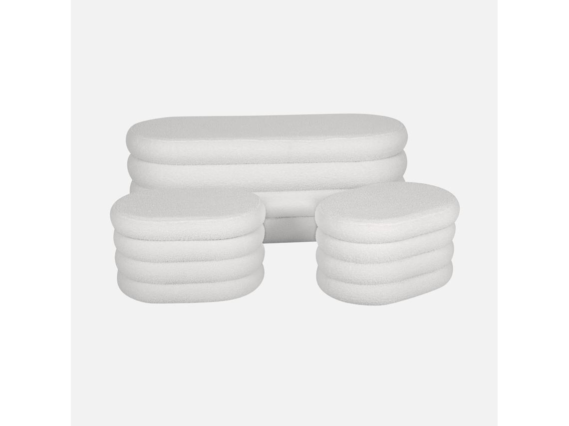 Banco Brancos Encaracolados para Arrumação com 2 Pufes Branco SWEEEK