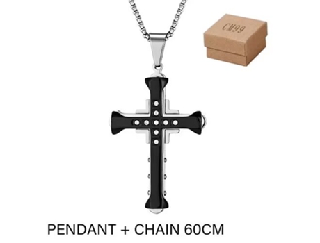 Colar Masculino Cavaleiro Das Trevas Com Pendente De Cruz De Diamante Negro, Corrente De Aço De 60 Cm Excellence Eu
