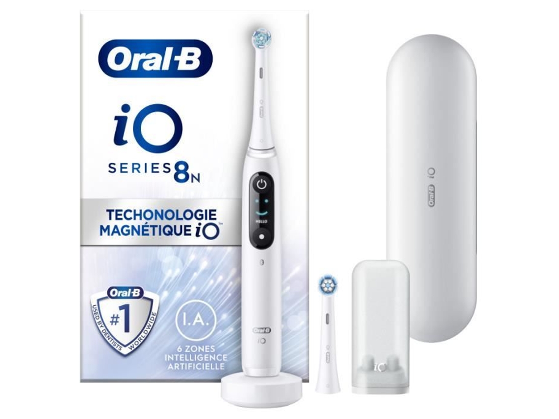 Escova de dentes elétrica Oral-B Io 8n branca com estojo de viagem e suporte para cabeça de escova