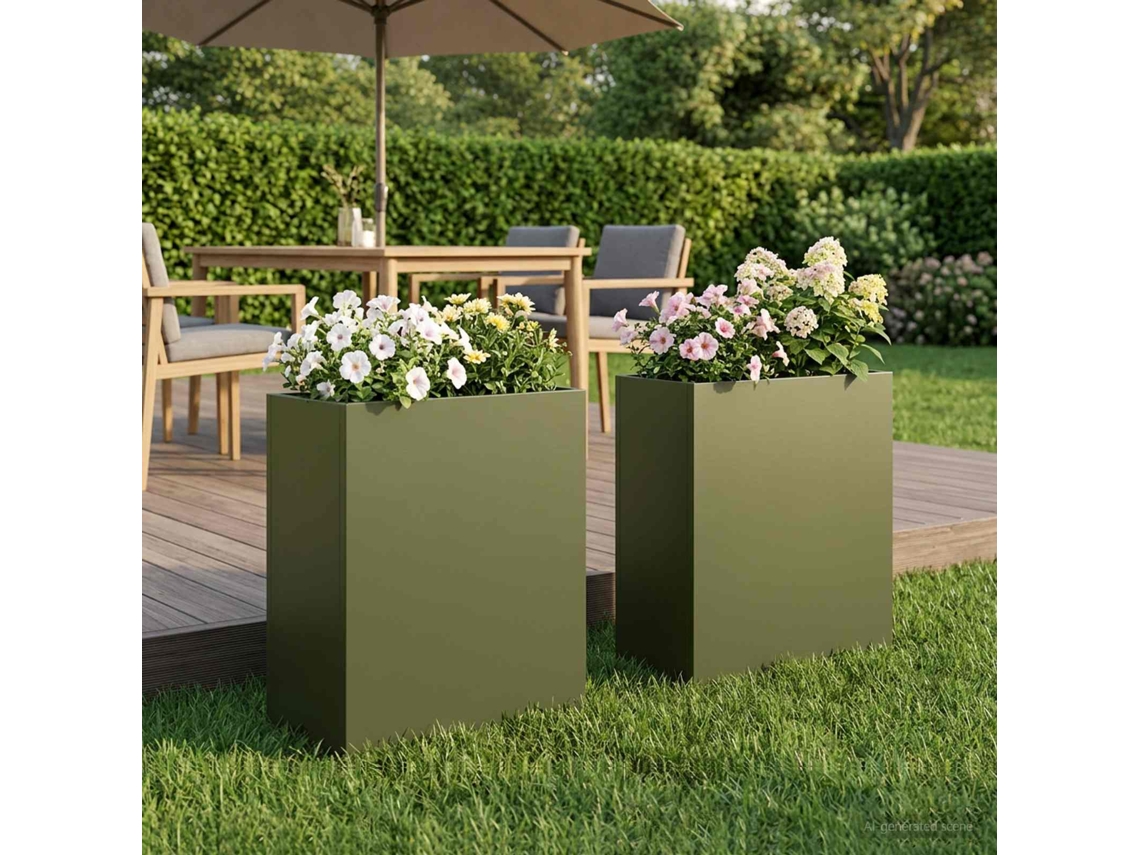 Vidaxl Vaso De Jardim 2 Unid. Verde-azeitona 40 X 20 X 40 Cm