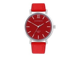 Reloj De Pulsera De Cuarzo Casual Para Mujer Y Hombre Con Correa De Cuero Pu Rojo