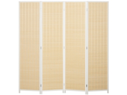 Biombo Madeira de Pinho, Bambu e Fio de Algodão Cor Branco 180x1,7x180 cm Homcom