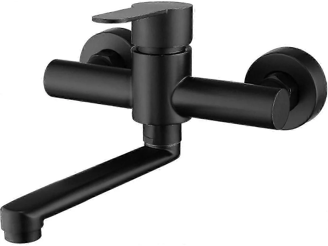 Aço Inoxidável 304 Torneira de Cozinha de Parede com 360° Bica Giratória, Preto Escovado Misturadora para Lavatório Ue/au/ca JORTMRD