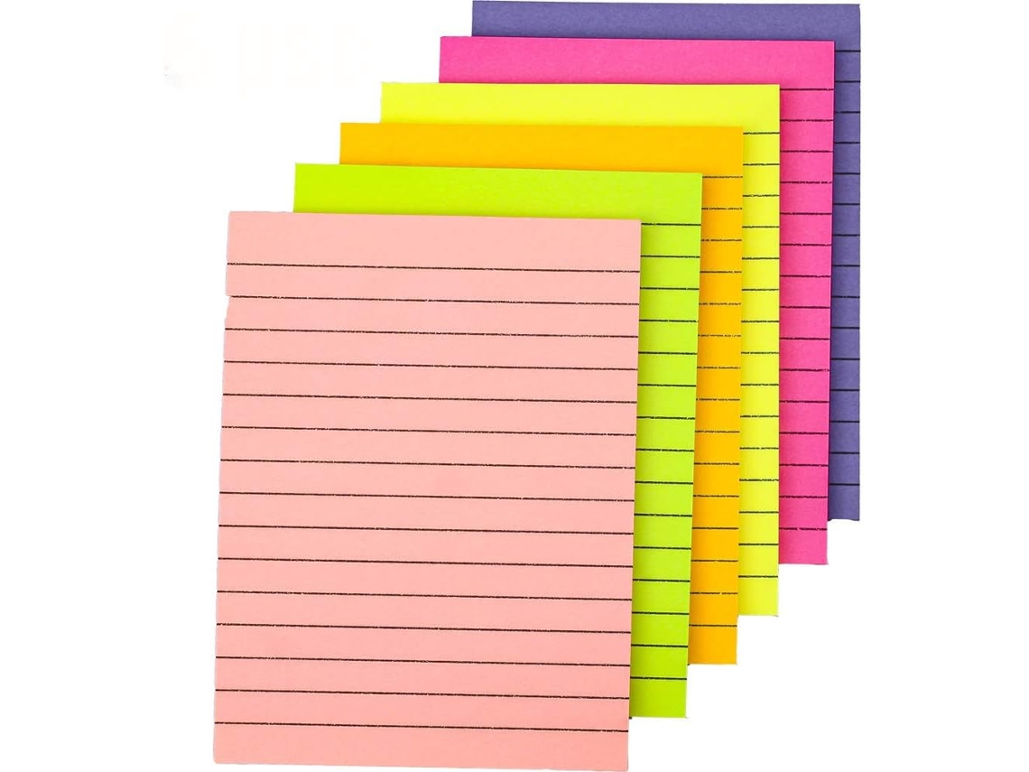Blocos De Notas Adesivas, 6 Unidades, 100 Folhas, 10x15cm, Pautadas