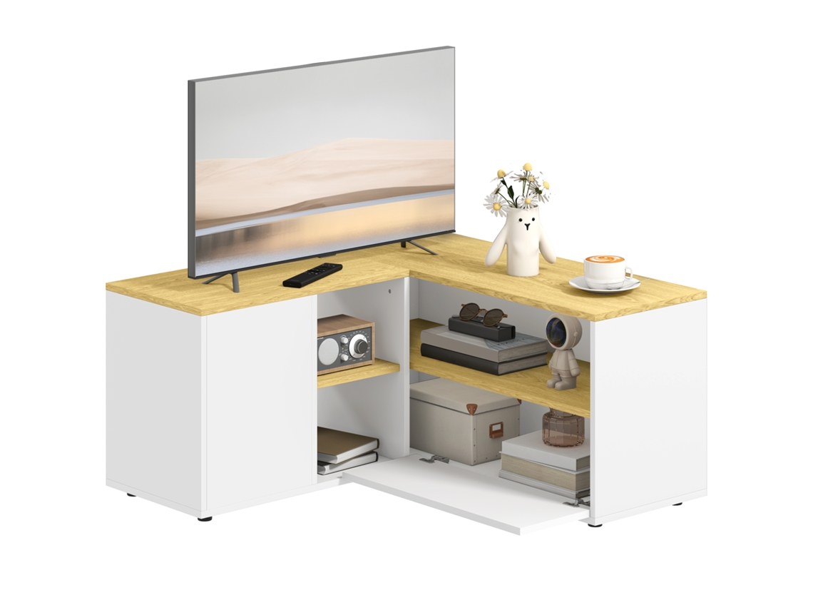 Suporte para Tv em L até 40" com 3 Prateleiras Abertas e 2 Armários Aglomerado 90x90x45 Cm BTFORUS