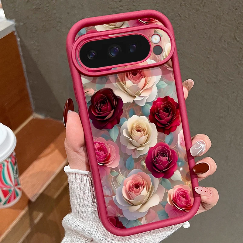 Capa De Celular Google Pixel 7 Em Tpu Macio, Resistente A Impactos, Com Estampa Floral De Rosas Vermelhas (bordô).