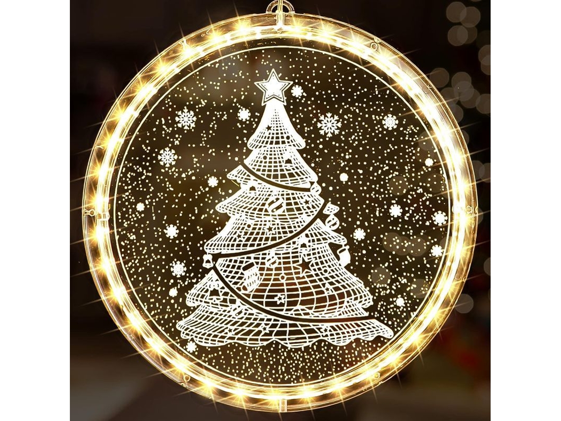 Luzes de Natal para janela 3D, penduráveis com bateria | S/MARCA