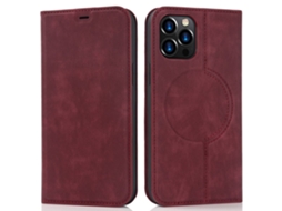 Capa Bloqueio Rfid Inch Para Iphone 12 Pro Max Pele Sintética Magnética Com Porta-cartões Vermelho