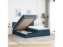Vidaxl Estrutura De Cama Otomana Com Colchão Azul Escuro Veludo