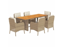 Maison Exclusive - Conjunto 7 Peças Jantar P/ Jardim Com Almofadões Vime Pe Bege