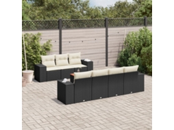 Conjunto de 8 Sofás de Jardim com Almofadas Vime Pe Preto Dkd Home Decor