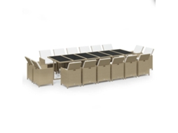 Maison Exclusive - 17 Pcs Conjunto Jantar P/ Jardim C/ Almofadões Vime Pe Bege