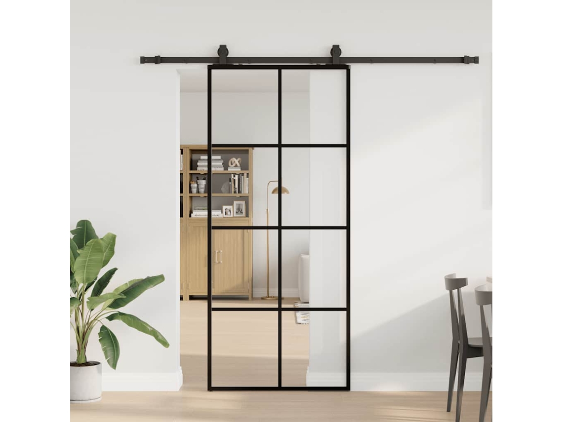 Vidaxl Porta Deslizante C/ Conj. Ferragens 90x205cm Vidro Esg Preto
