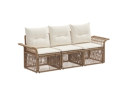 Vidaxl Conjunto De Sofá De Jardim 3 Pcs Bege Vime Pe