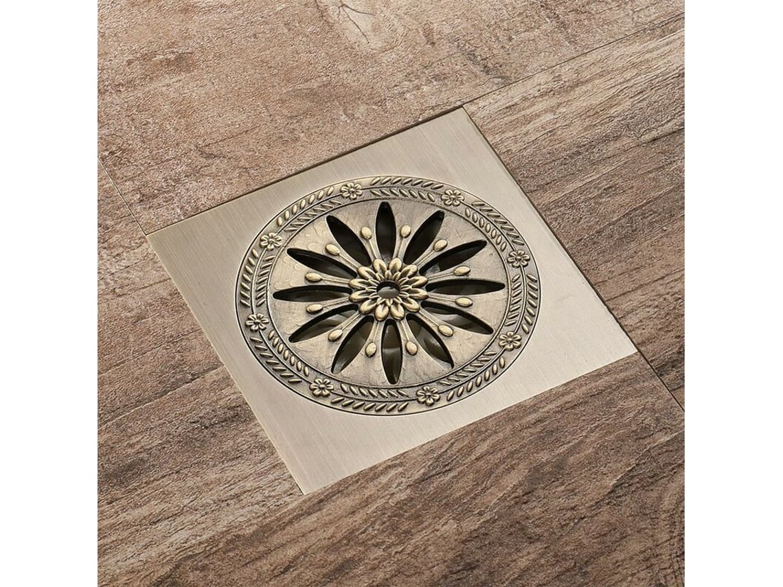 Ralo de Chuveiro em Latão. Chão Quadrado, Grelha Resistente a Odores para Banheiro, Diâmetro Grande 10 X Cm. Acessórios Banheiro. AQUAFORGE