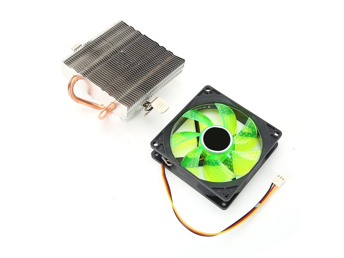Resfriador De Cpu Mini 3 Pinos Com Luz 2 Tubos De Latão Para Amd 775 1155 1366 Verde