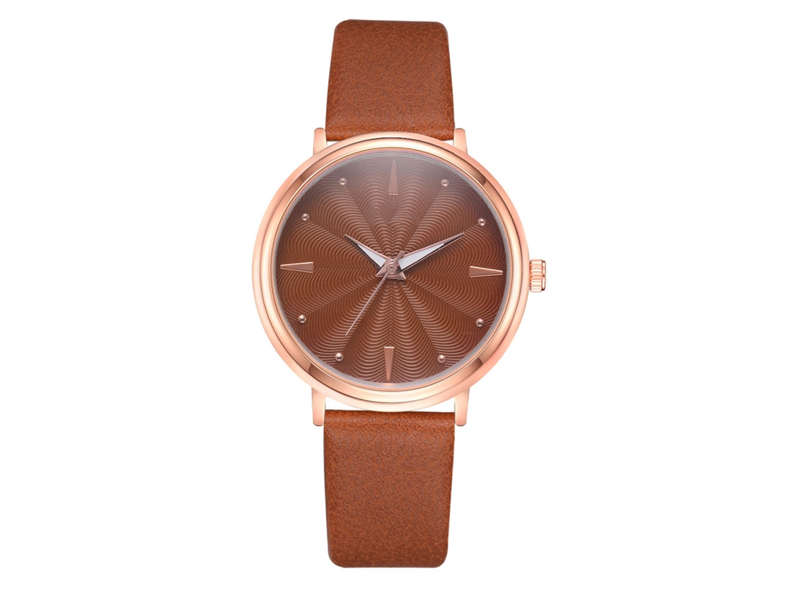 Relógio de Pulso Feminino Disu Fashionável com Pulseira de Pu e Movimento de Quartzo Marrom