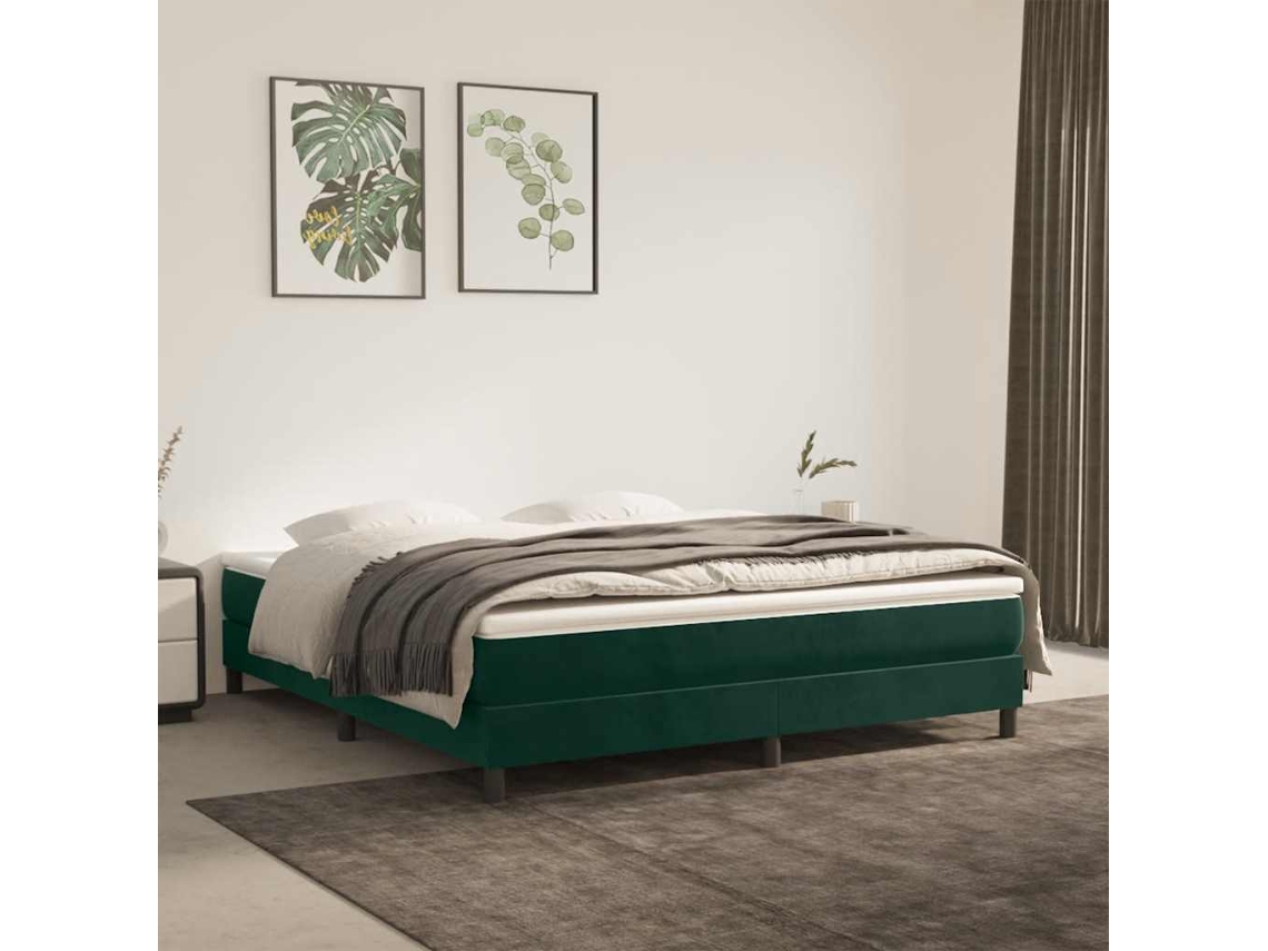 Vidaxl Estrutura De Cama Com Molas 160x200 Cm Veludo Verde-escuro