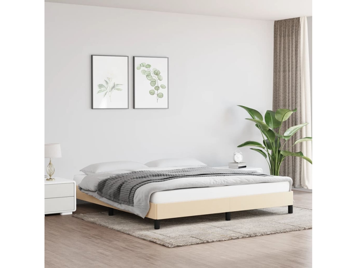 Estrutura De Cama Sem Colchão 160x200 Cm Tecido Cor Creme