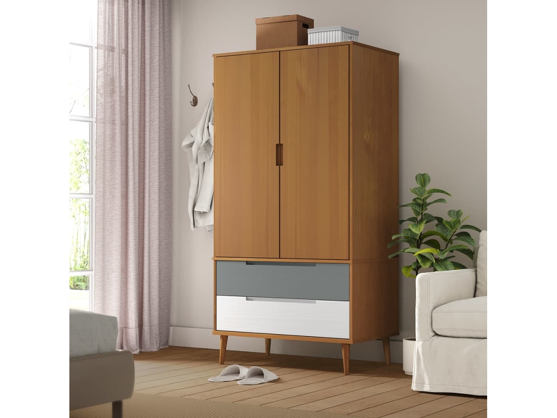 Vidaxl Roupeiro Molde 90x55x175 Cm Pinho Maciço Castanho