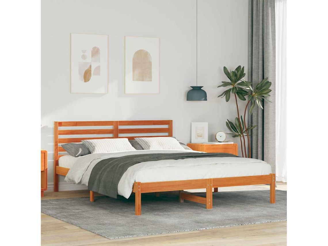 Vidaxl Estrutura Da Cama Com Cabeceira Marrom Cera 150 X 200 Cm