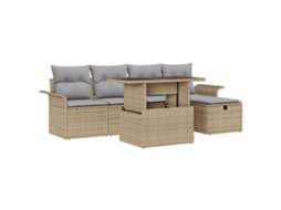 Conjunto 6 Conjunto De Sofá De Jardim Vidaxl Bege Vime Pe (100 X 55 X 73 Cm)