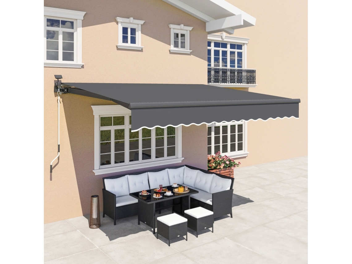 Toldo Com Fixação Por Manivela, Luz Solar, Braço Articulado, Proteção Solar Uv 50+, Toldo Para Varanda Com Suporte De Parede Incluso, Na Cor Cinza.