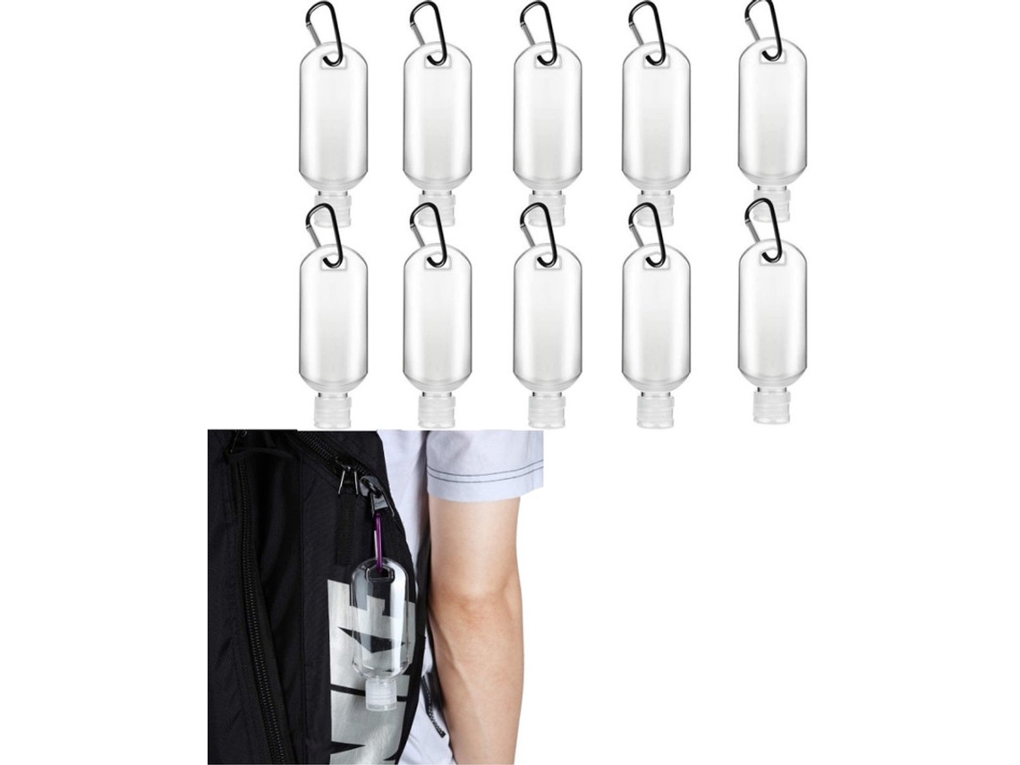 Frascos de Viagem AQUAFORGE, 10 peças, com mosquetão, transparentes, 50ml