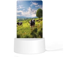 Luminária noturna de LED em acrílico com base e plugue de plástico, estampa de grama de vaca, brilho uniforme e total.
