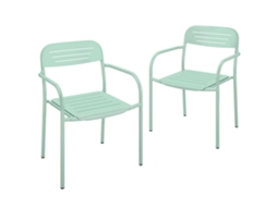 Conjunto De 2 Cadeiras De Jardim Empilháveis, Móveis De Exterior Resistentes Às Intempéries Com Apoios De Braço, 56x58x78cm, Verde.