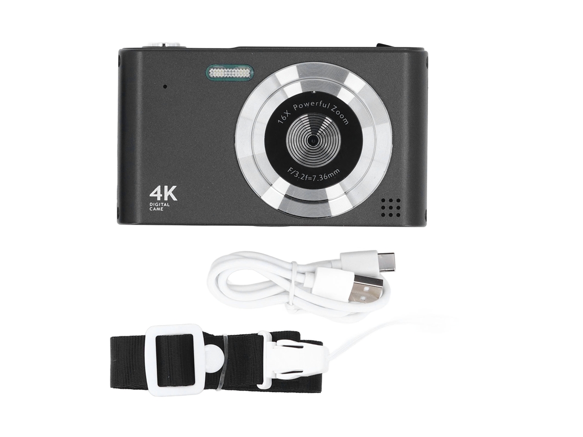Câmera Digital 4k 48mp Zoom 16x Compacta Ccd Com Flash Led Af Para Fotografia E Vlogging Preta