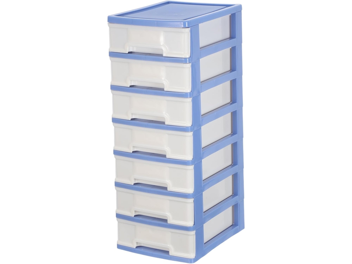 Caixa Organizadora de Plástico Healeved com 7 Gavetas, 35 X 17 13 Cm, Azul, Organizador Gavetas Resistente Par