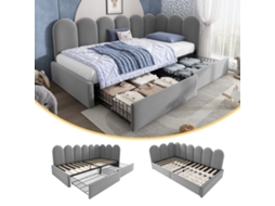 Cama Individual 90x190cm Com Gavetas Polsterbett Cinza Sem Colchão