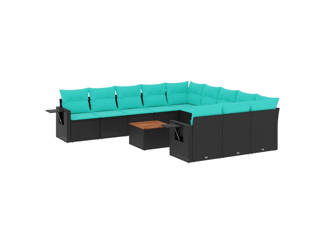 Conjunto de Sofá de Jardim, 12 Peças, Almofadas, Rattan Preto MAISON EXCLUSIVE