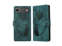 Capa De Couro Para Iphone 17 Air Shell Com Gato E Coração Em Relevo.
