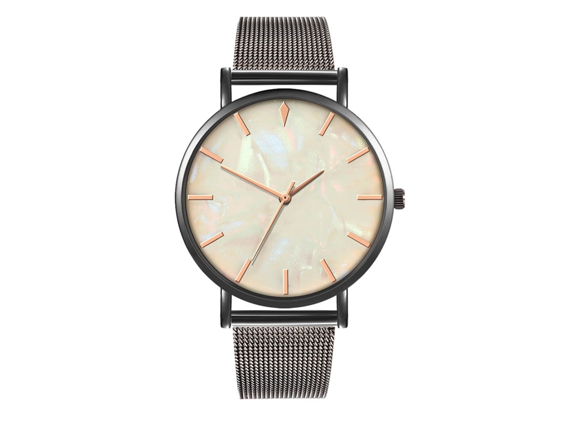 Relógio de pulso de quartzo moderno para casais, com pulseira de malha, nas cores branca e preta.