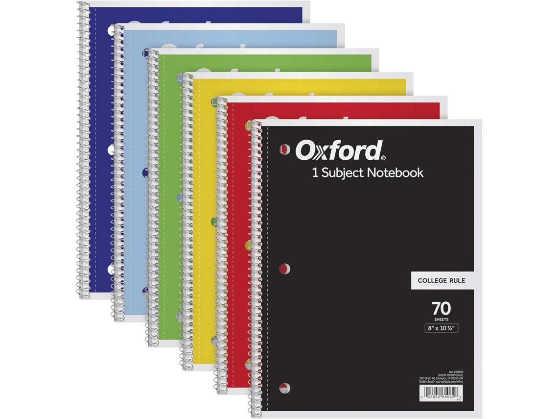 Conjunto de 6 Cadernos Espiral Oxford, 1 Matéria, Folhas Pautadas, 20, 3 X 26, 7 Cm, Cores Sortidas BRILVIBERA (o Design Pode Variar)